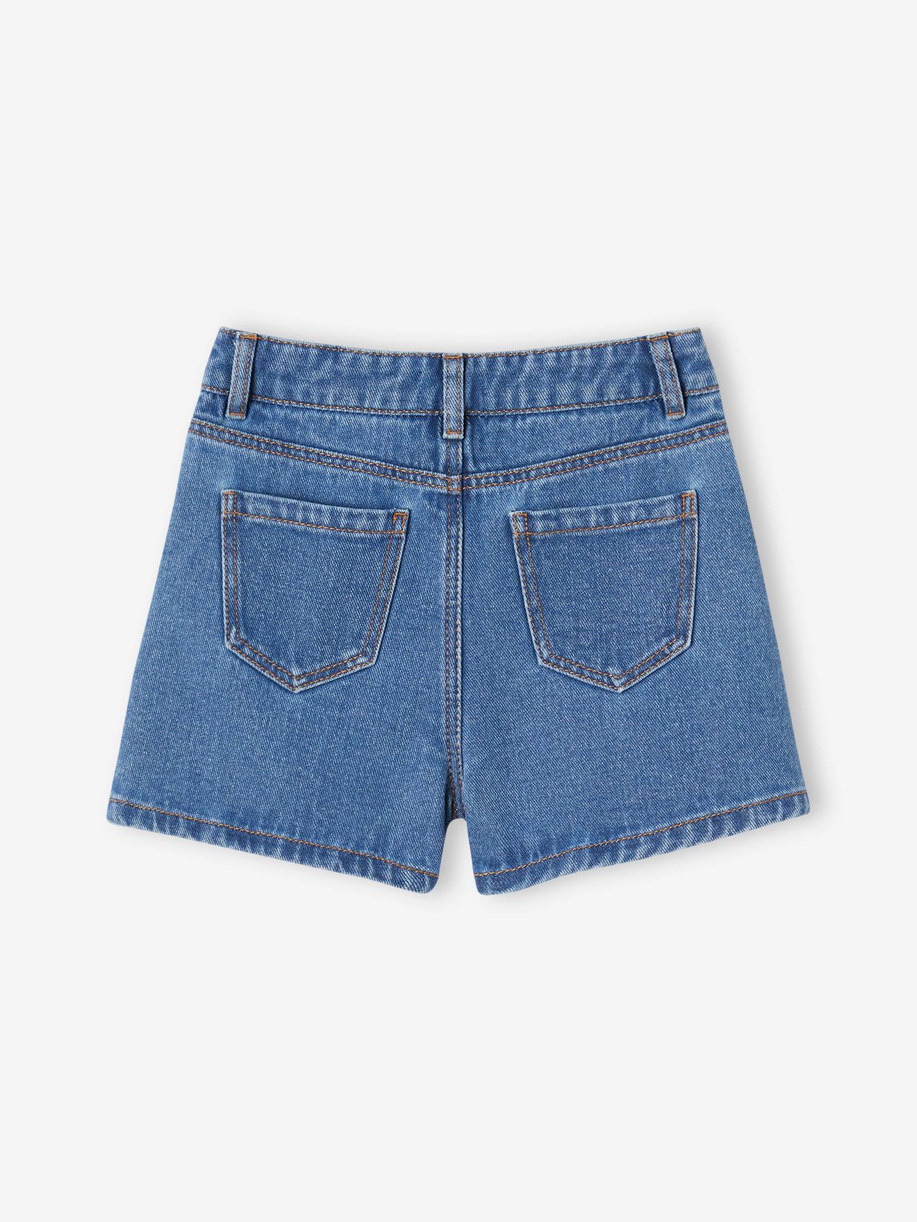 Vertbaudet Mädchen Jeansshorts mit Blumenstickerei - blue stone