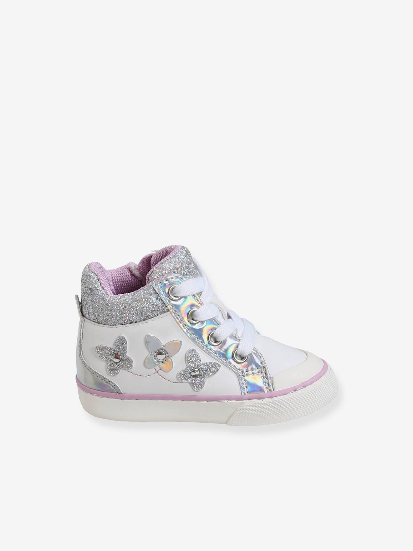 Baskets montantes lacées et zippées bébé fille miroir
