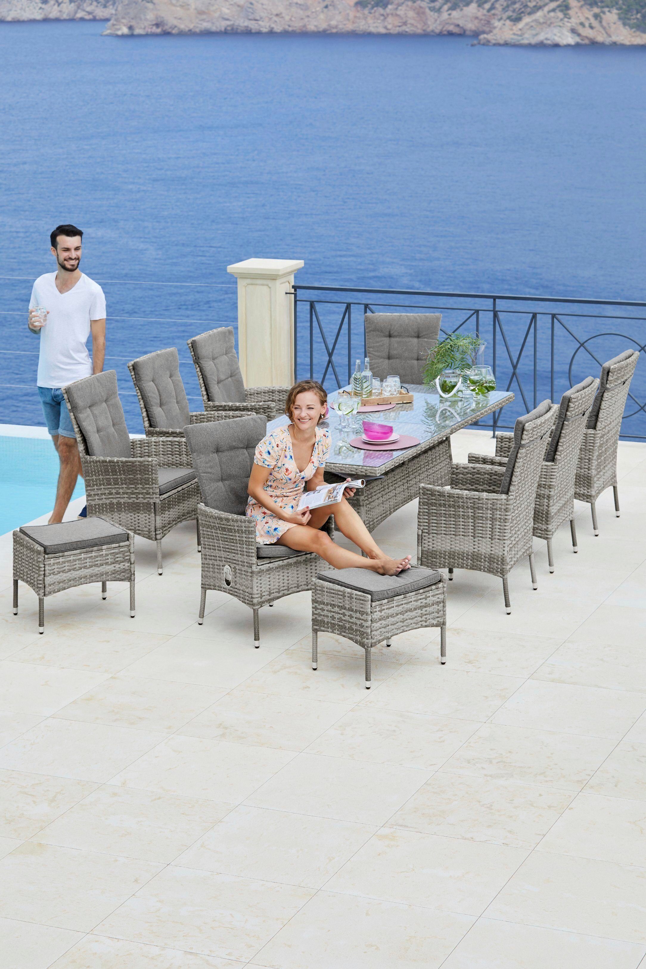 KONIFERA Garten-Essgruppe Belluno, (17-tlg), 8 Sessel, Tisch 200x100 cm, Polyrattan