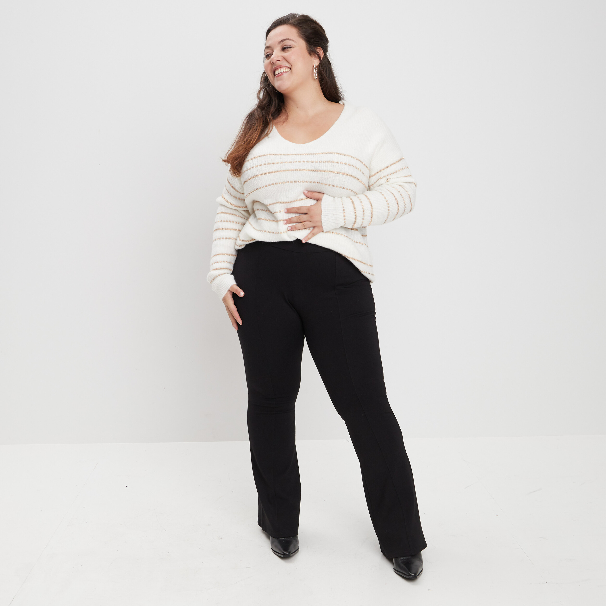 Pantalon flare élastiqué noir femme grande taille | La Halle