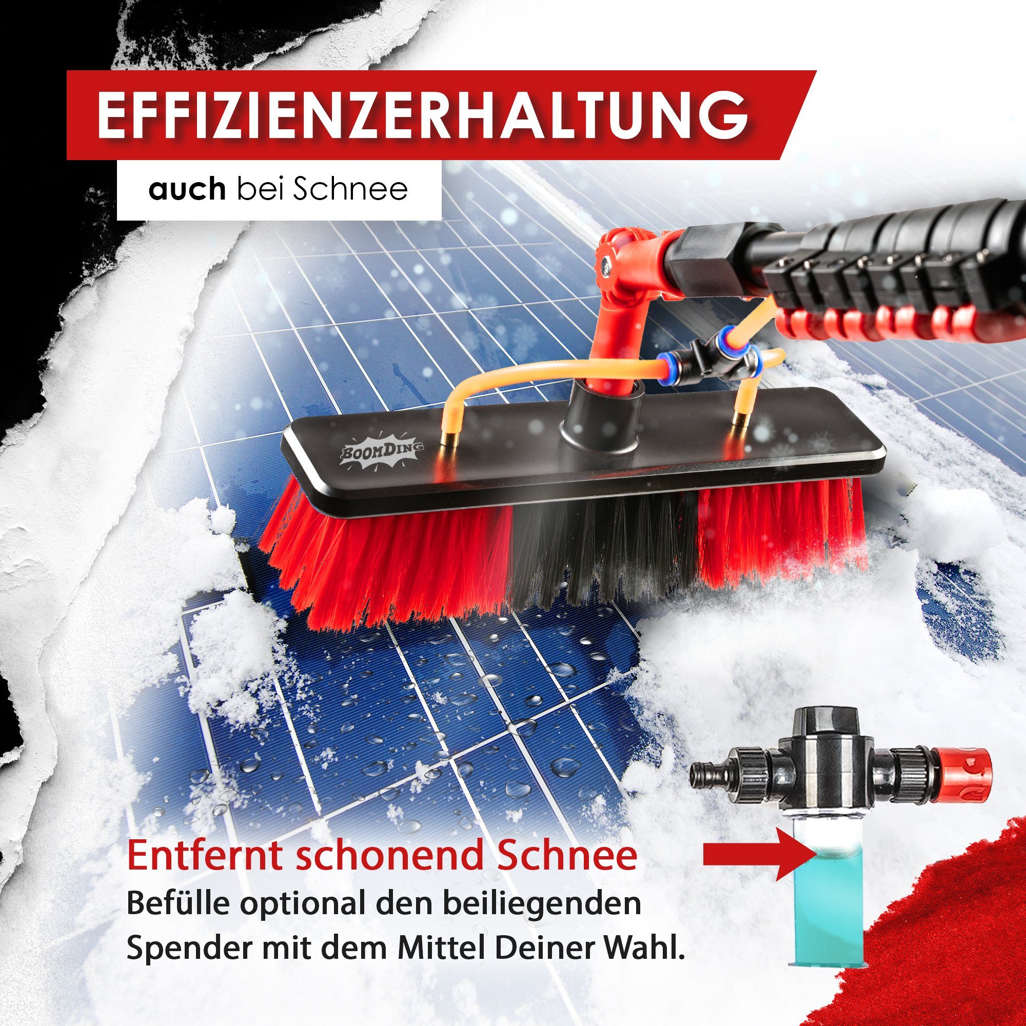 BoomDing Reinigungsbürste Teleskopstange mit Wasseranschluss 4,6 oder 7 Meter mit Bürste, Reinigung von, PV Anlage, Wintergarten, Terrasse, Solaranlage, Photovoltaik, (Solaranlage reinigen), Innenliegender Schlauch