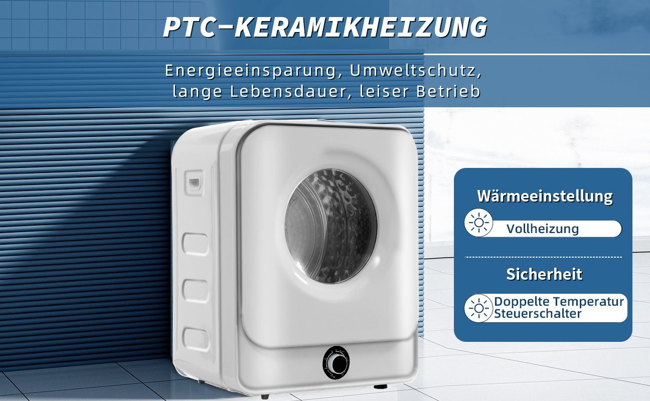 REDOM Ablufttrockner Edelstahltrockner Freistehend oder hängend, Mit PTC-Heizlement, 3 kg, Überhitzungsschutz, wandmontierbar 3 kg Mini-Wäschetrockner