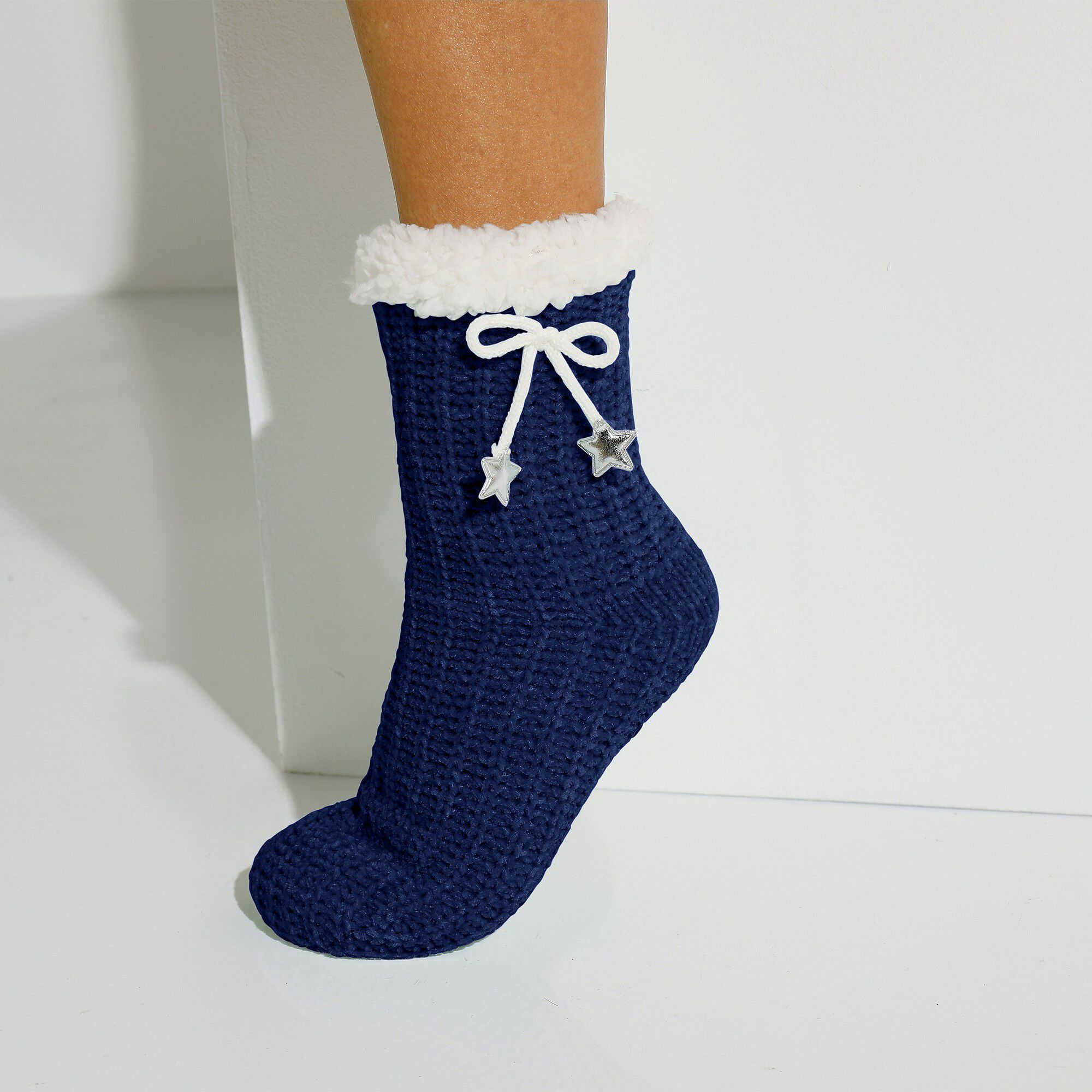 Chaussons-chaussettes maille chenille fourrés