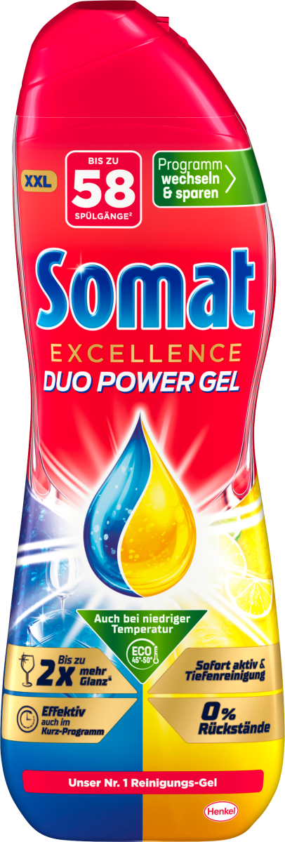 Spülmaschinen-Reiniger Excellence Duo Power Gel Zitrone & Limette 58 Spülgänge, 928 ml