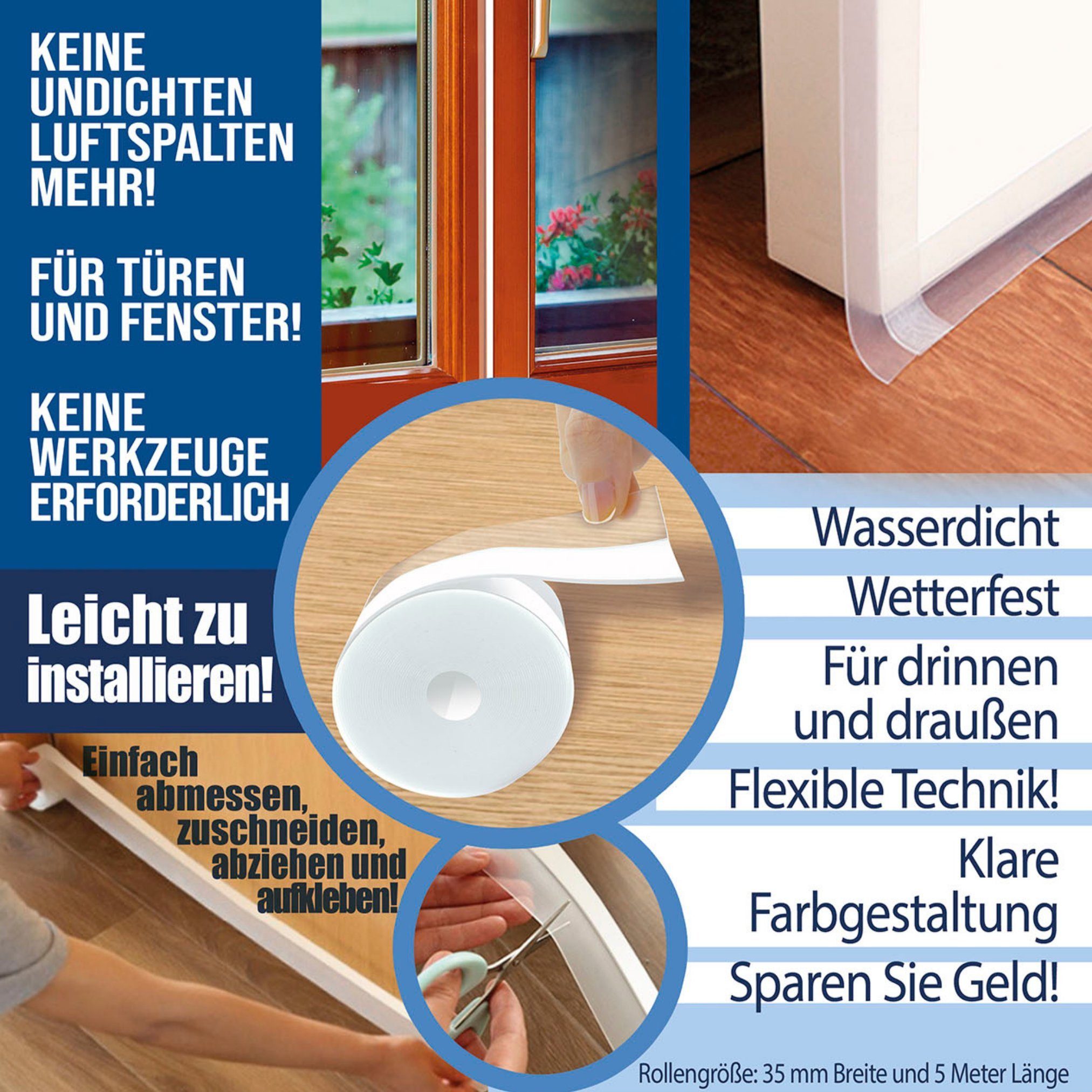 Starlyf Dichtungsband Insulation Strip, (Spar Set, 1-St., 1er, 2er oder 4er Pack), Dichtband für Tür Fenster, Zugluftstopper, 5 Meter, selbstklebend
