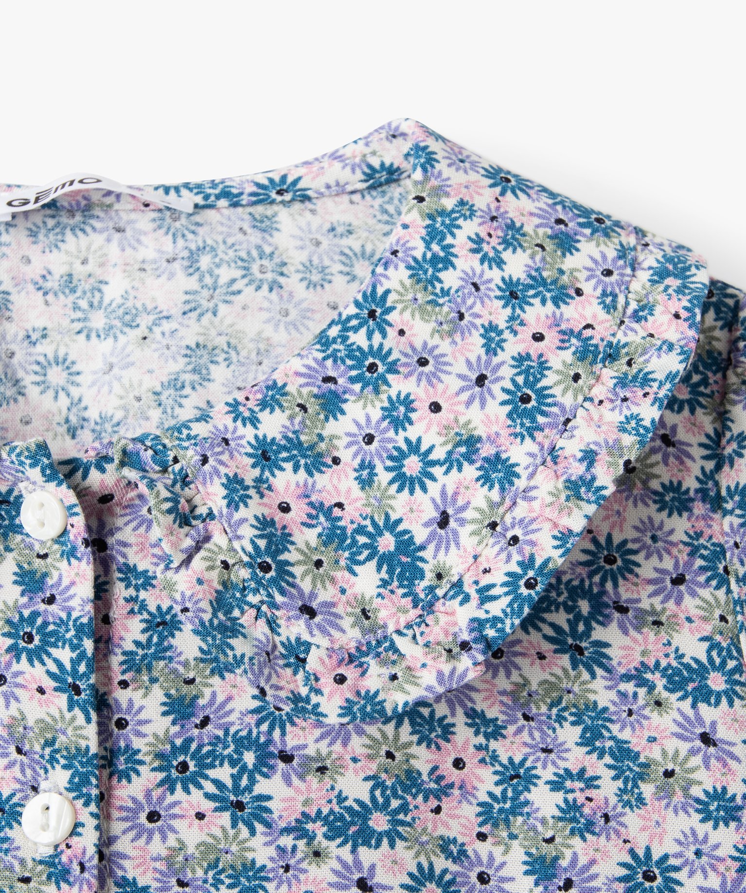 Chemise fille à motifs fleuris avec col Claudine ecru | GEMO