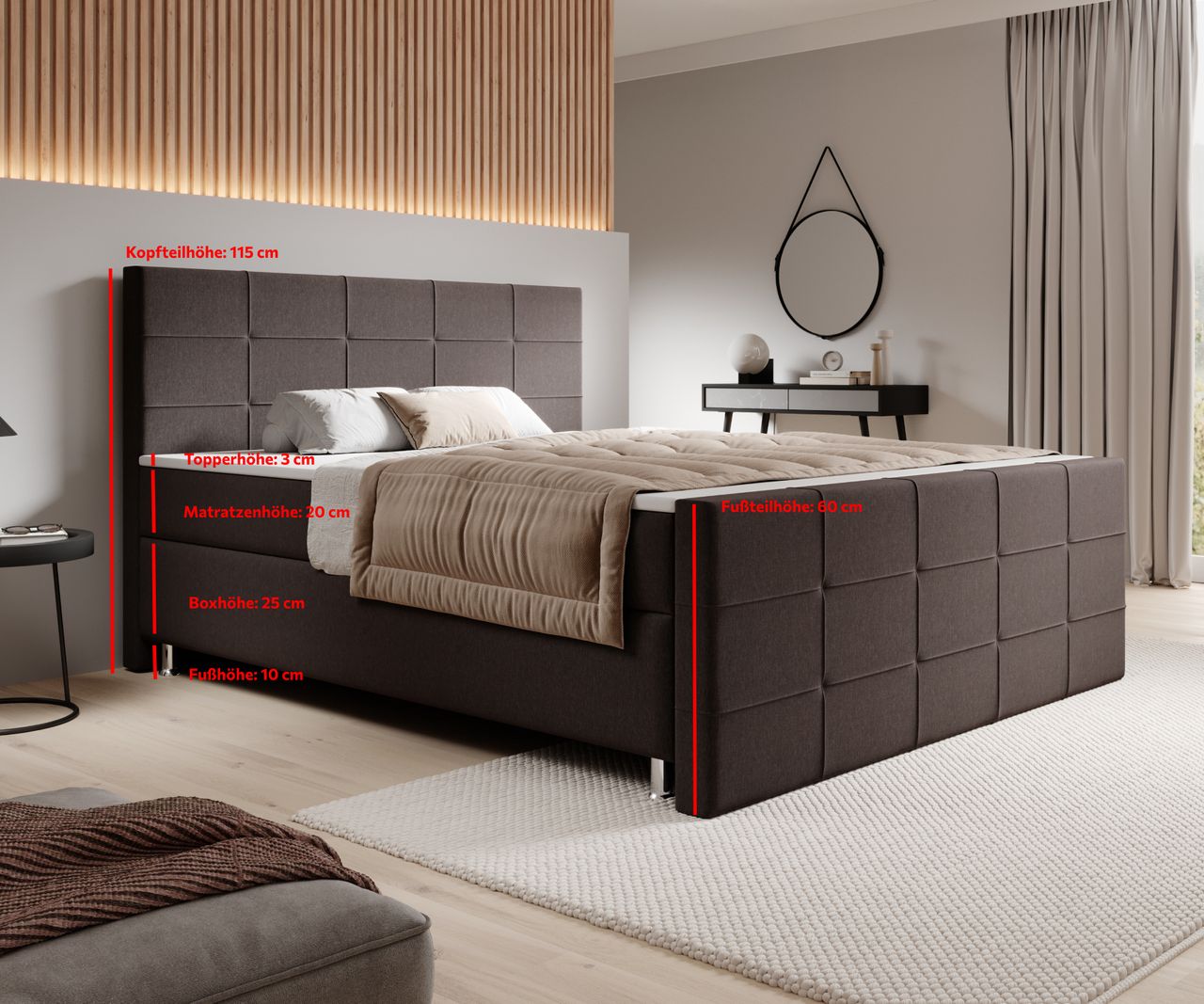 IHG IHG Boxspringbett Florenz 180x200cm Webstoff Braun