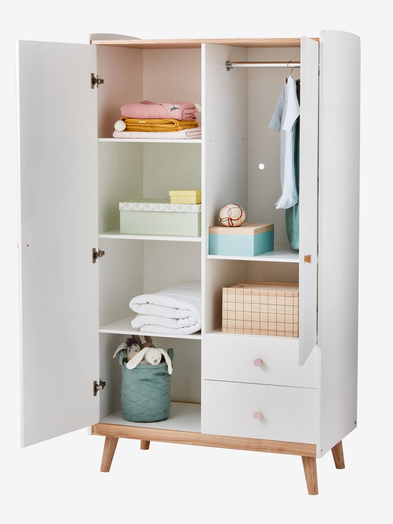 Vertbaudet Kinder Kleiderschrank KONFETTI, 2 Türen - graugrün