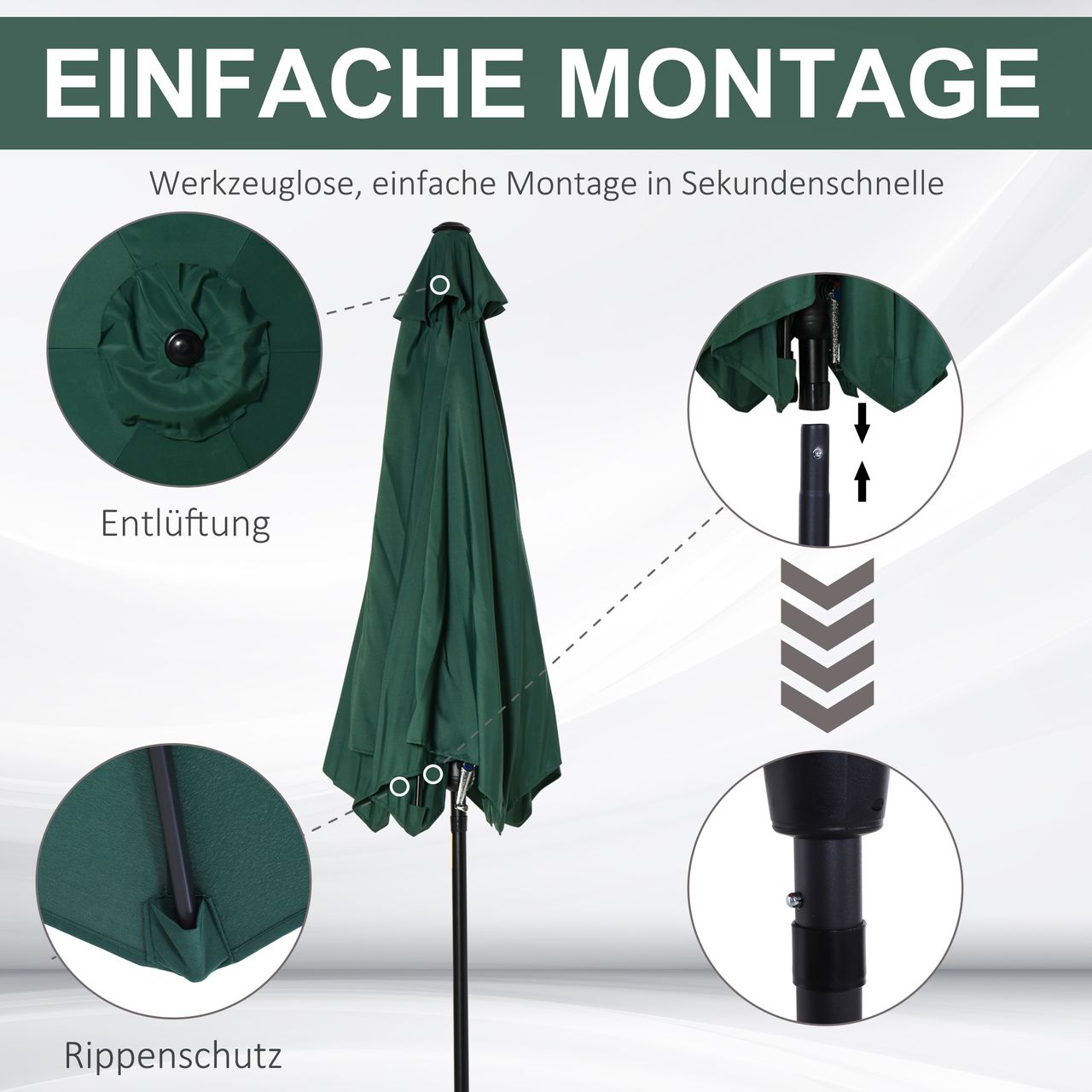 Outsunny Sonnenschirm Knickschirm Gartenschirm Marktschirm Handkurbel