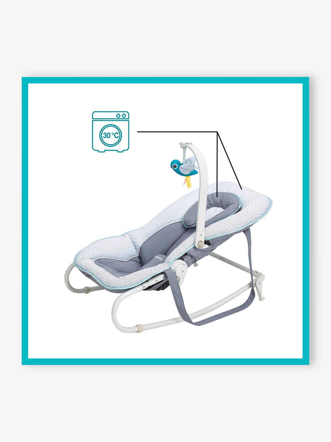 Transat BABYMOOV Graphik avec arche de jeux gris/pêche