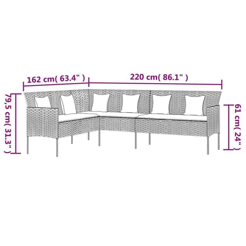 vidaXL Loungesofa Gartensofa in L-Form mit Kissen Schwarz Poly Rattan, 1 Teile