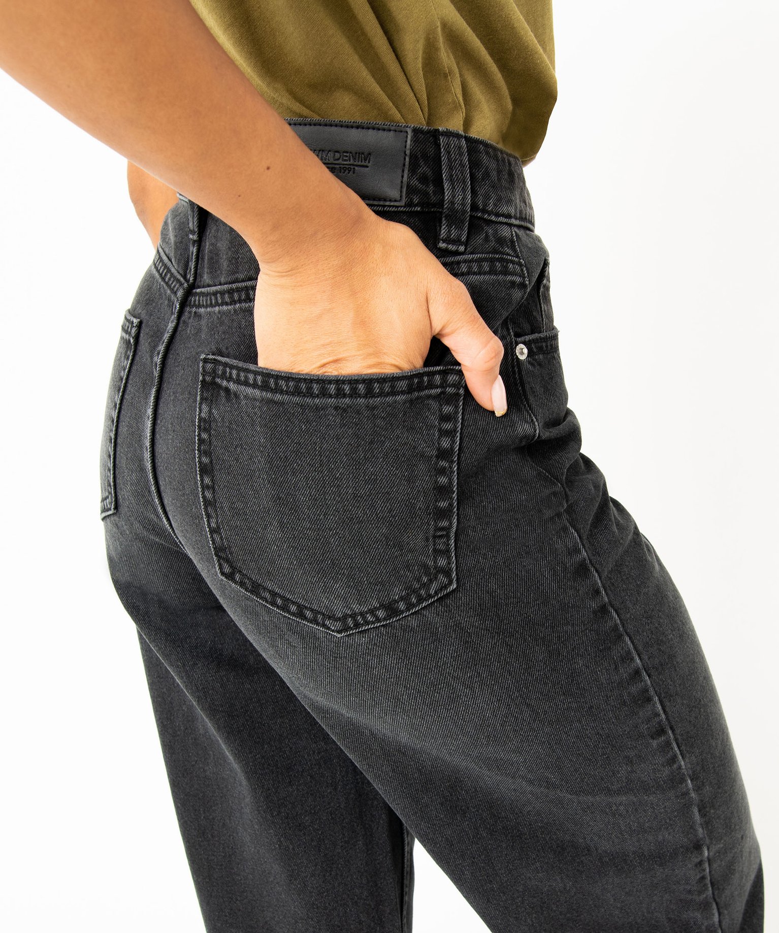 Jean "Wide leg" taille haute coloris délavé femme noir | GEMO