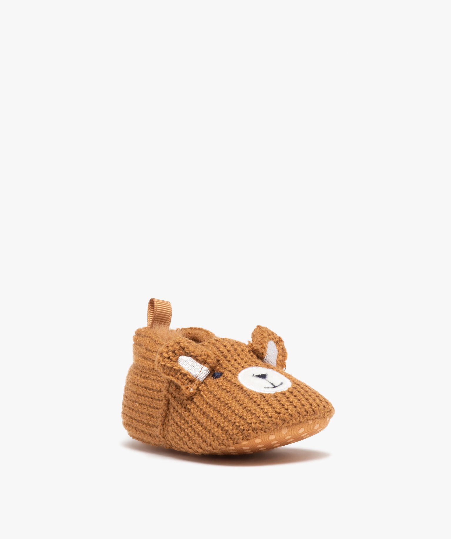 Chaussons de naissance bébé Garçon ourson en tricot beige | GEMO