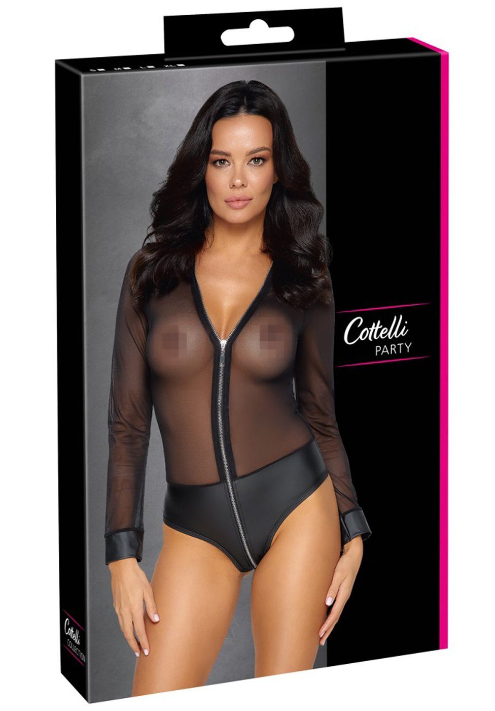 Cottelli Collection Body Transparenter Wetlook-Body mit Reißverschluss - schwarz