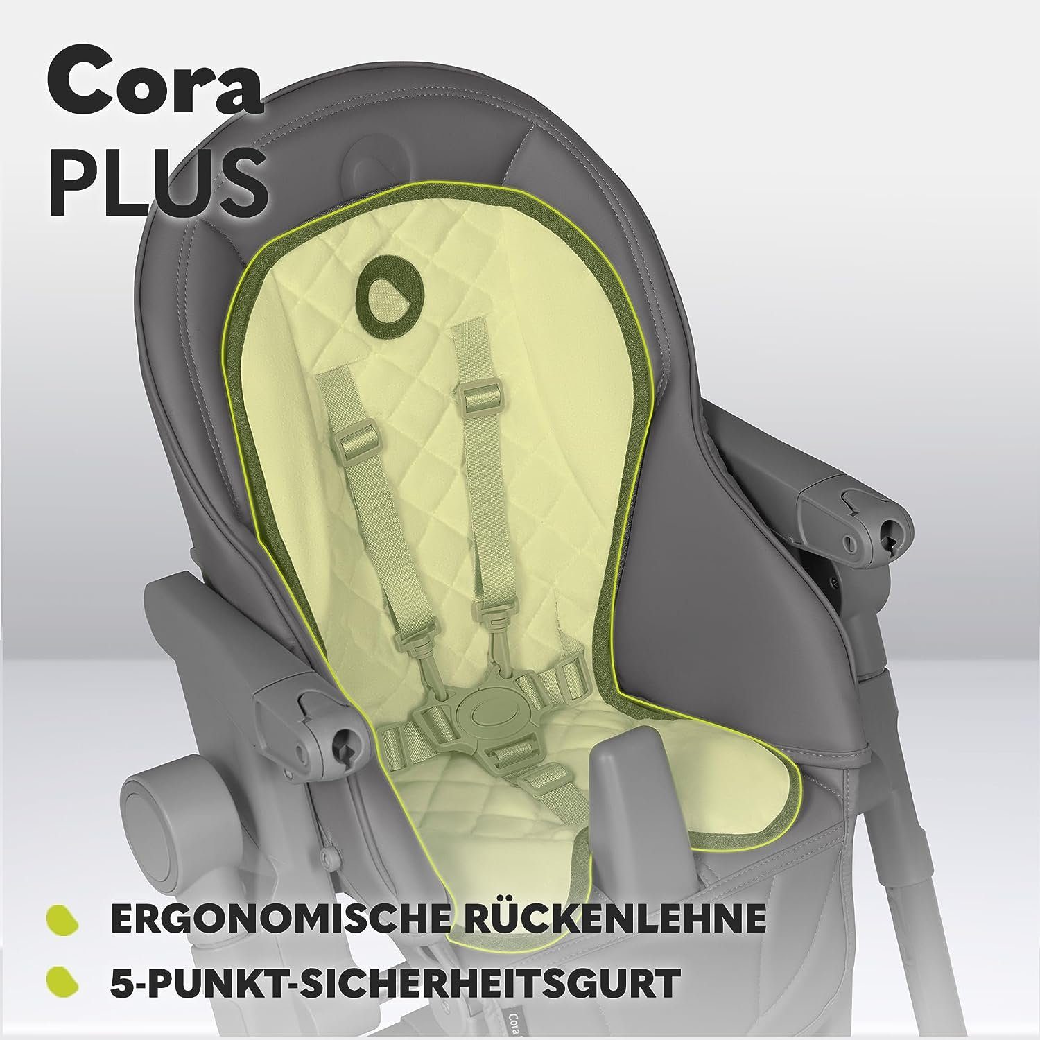 lionelo Hochstuhl Cora Plus (Set), 2-IN-1 STUHL: Fütterungsstuhl mit Liegefunktion, Robuste und Sichere Konstruktion, bis 3 Jahre