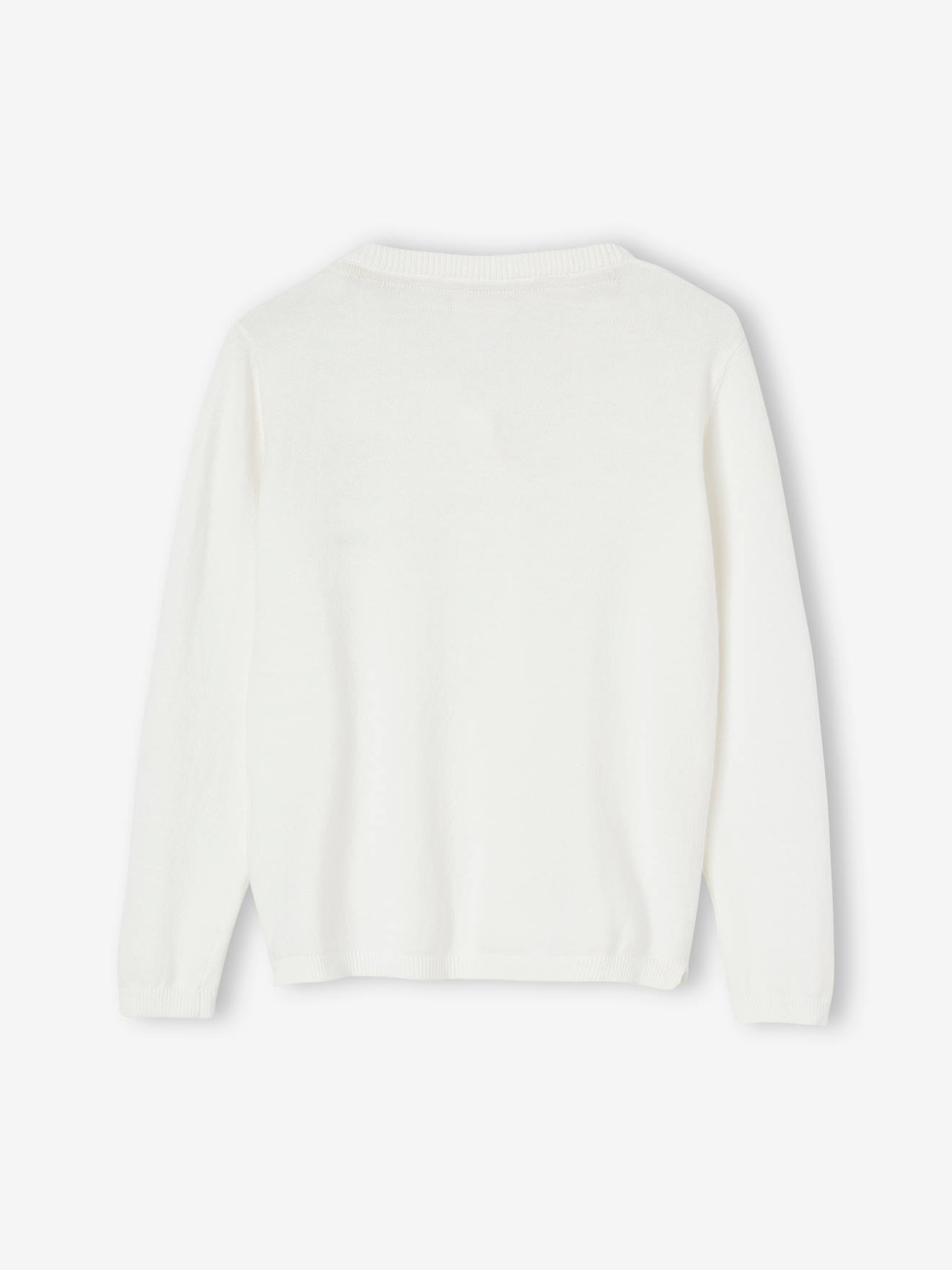 Vertbaudet Mädchen Strickjacke mit gesticktem Glitzerherz BASIC, personalisierbar - wollweiß