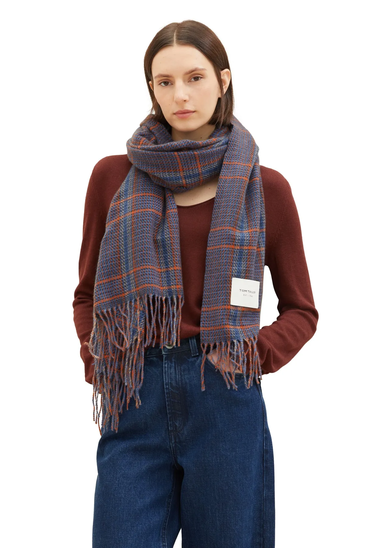 Tom Tailor  Arı Damen-/Mädchen-Marine-Orange-Karogewebe