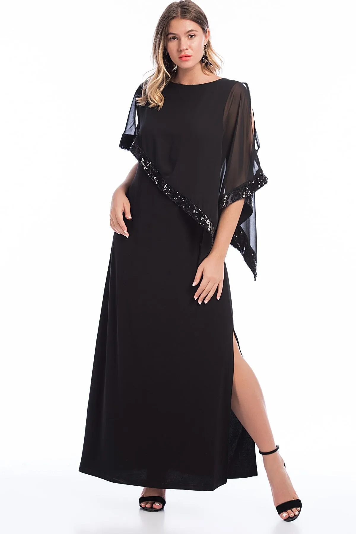 Şans  Schwarzes Paillettenkleid für Damen in großen Größen 65n14379