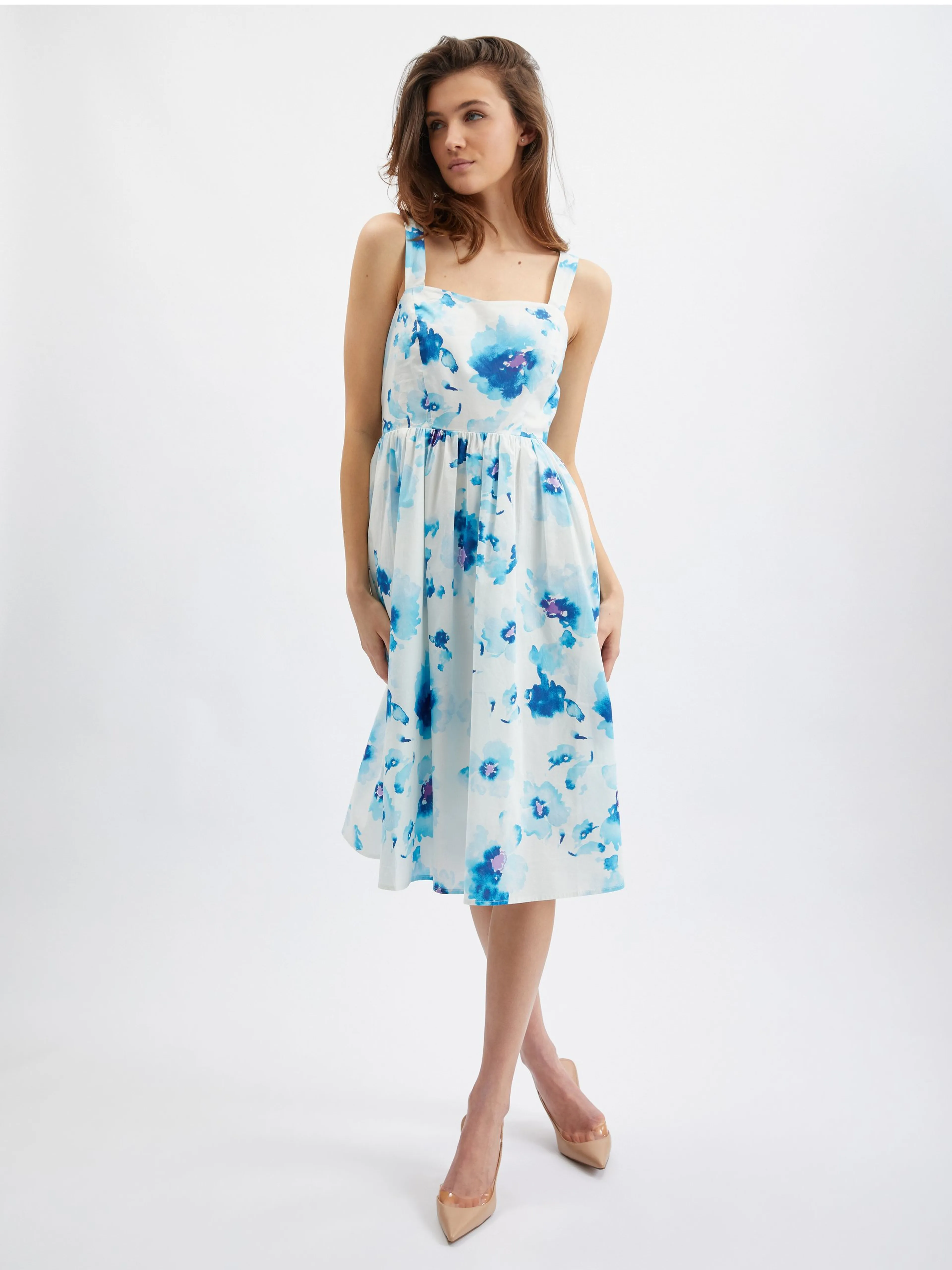 Blau-weißes geblümtes Damenkleid ORSAY