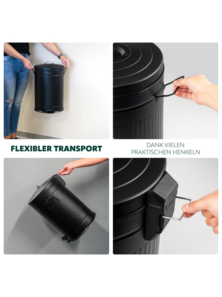 eluno Abfalleimer VINTAGE, Treteimer, 20 Liter Fassungsvermögen aus schwarzem Metall günstig kaufen onesize