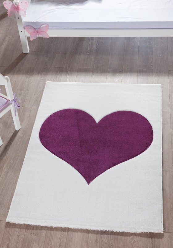 Relita Kinderteppich 170 x 120 cm, weiß - Herz/lila