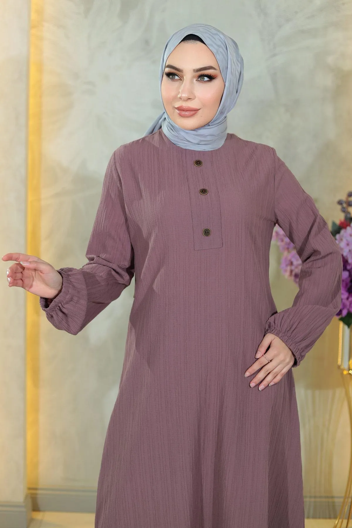 Modamihram  Geknöpftes Hijab-Set Lila 10358