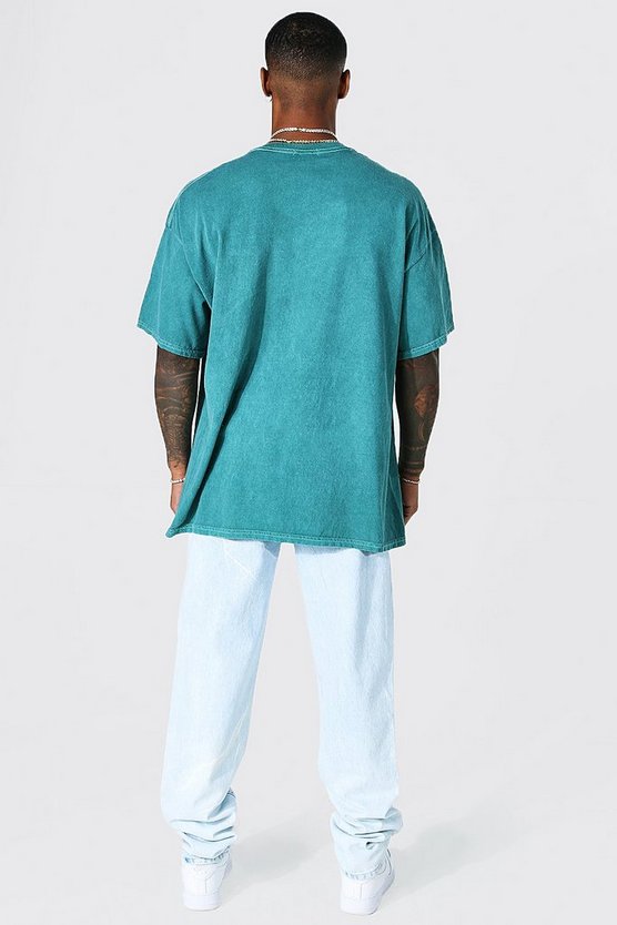 Gefärbtes Oversize T-Shirt mit Tauben-Print