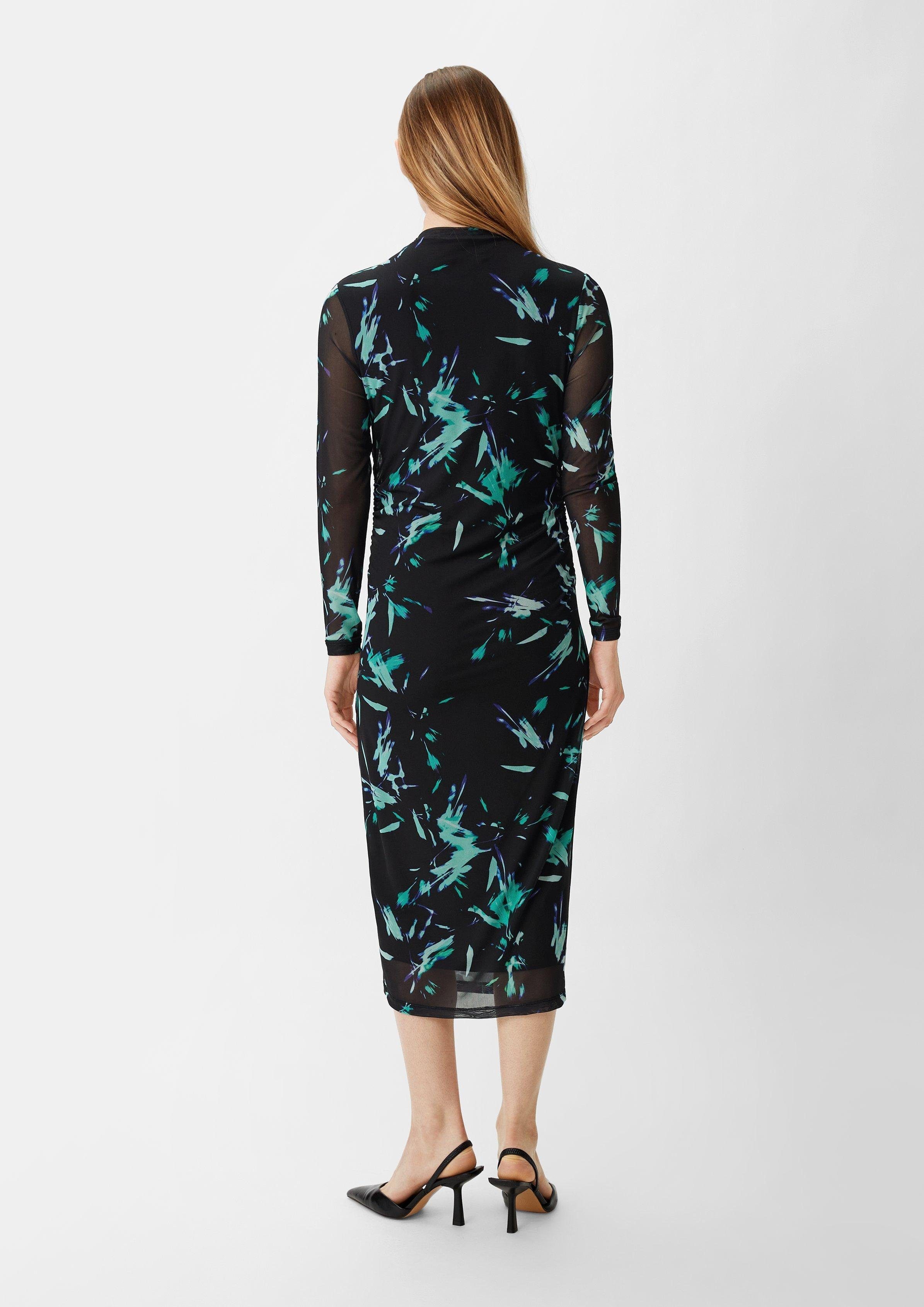 Comma Maxikleid Kleid mit Viskosefutter Raffung