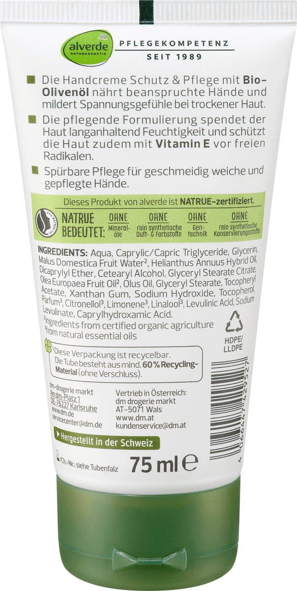 Handcreme Schutz & Pflege Bio-Olive, Vitamin E, 75 ml