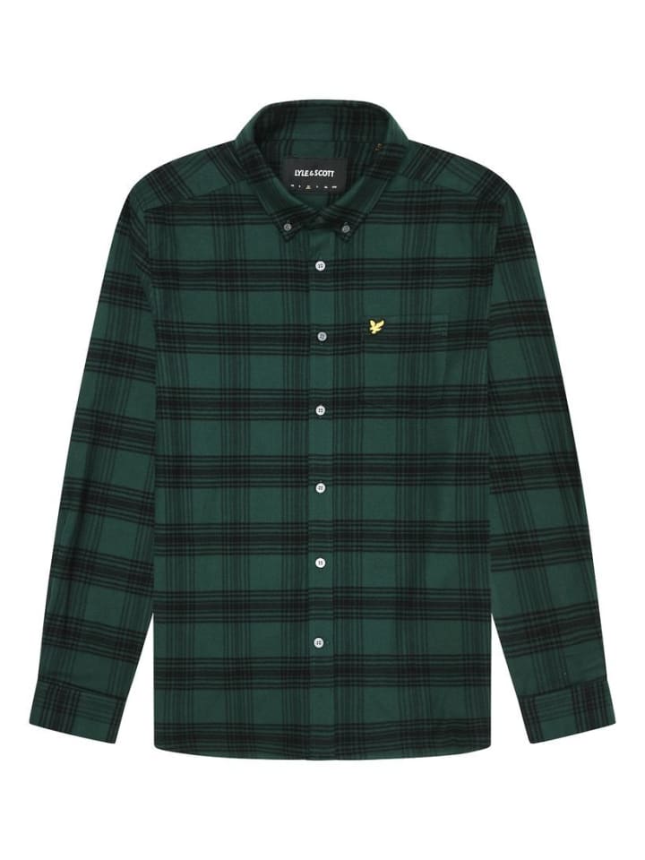 Lyle & Scott Langarmhemd in Tiefgrün/Schwarz günstig kaufen S
