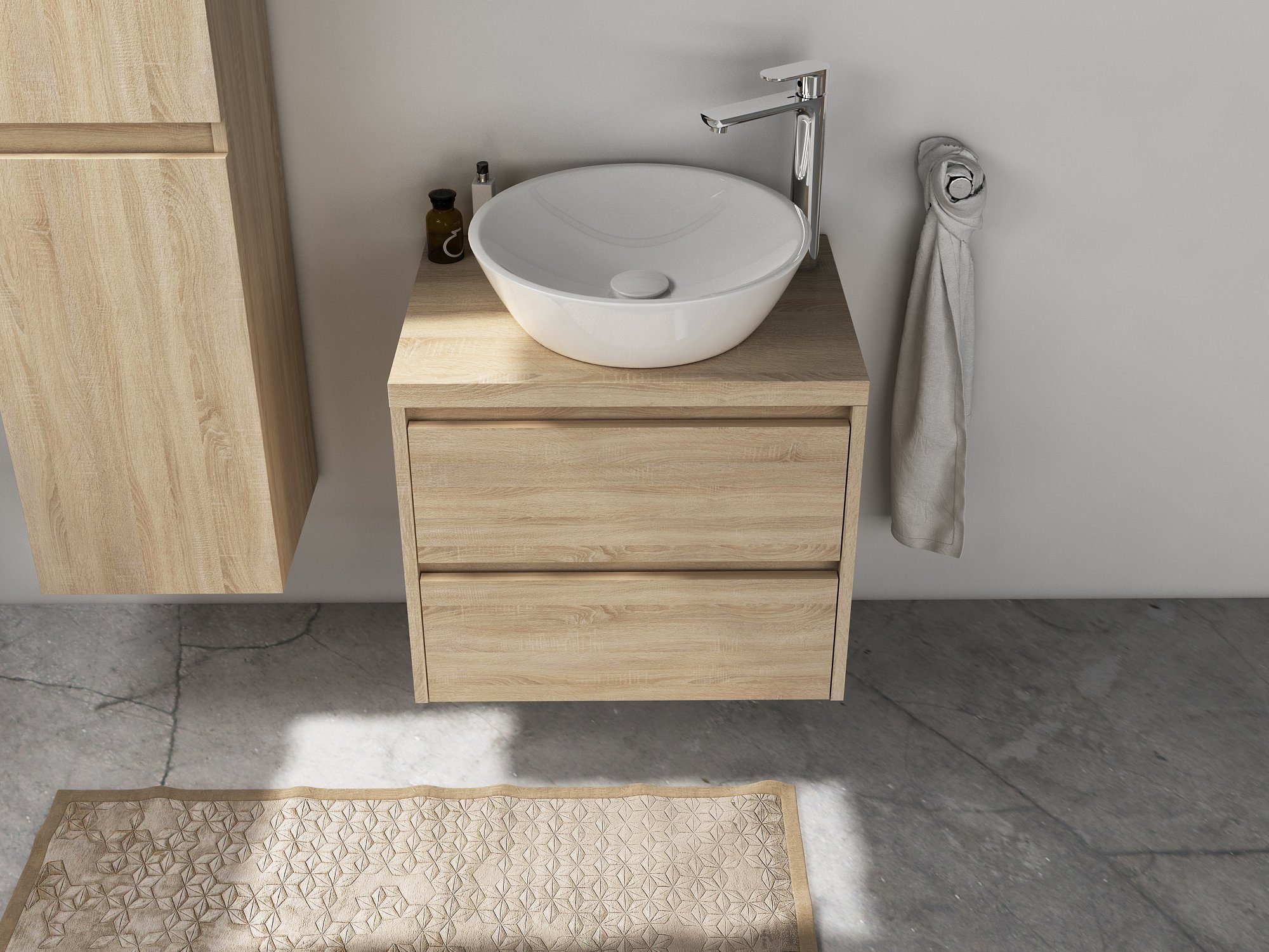 Aqua Bagno Badmöbel-Set Aqua Bagno Duo - Badmöbel 60cm mit Trägerplatte (3-St)