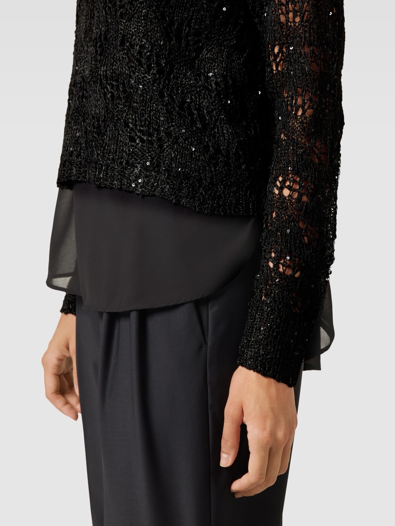 Strickpullover mit Häkelspitze in schwarz
