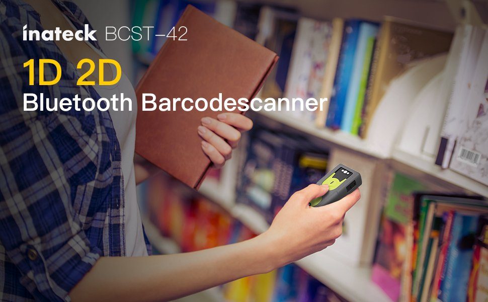 Inateck 1D/2D Bluetooth Scanner mit 2,4Ghz USB Adapter, BCST-42 Handscanner