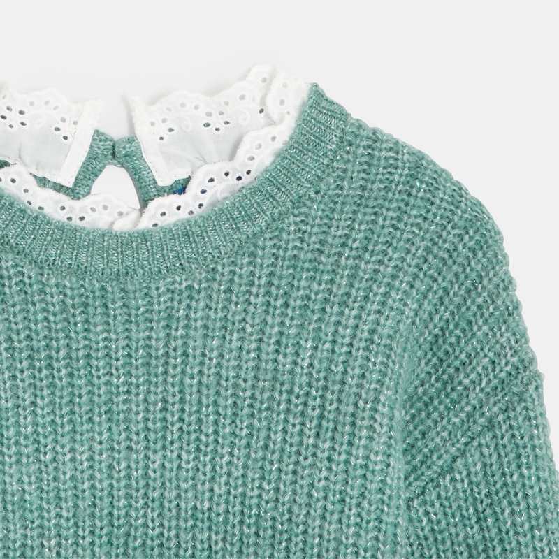 Pull côtelé à effet superposé vert Fille