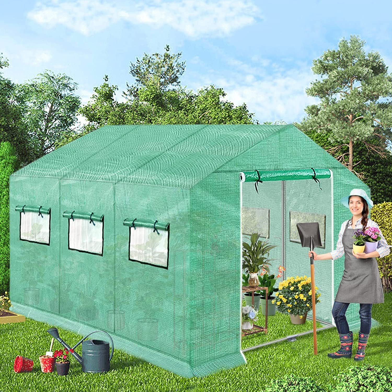 AUFUN Foliengewächshaus Gewächshaus, für Garten Outdoor Pflanze Blume Grün