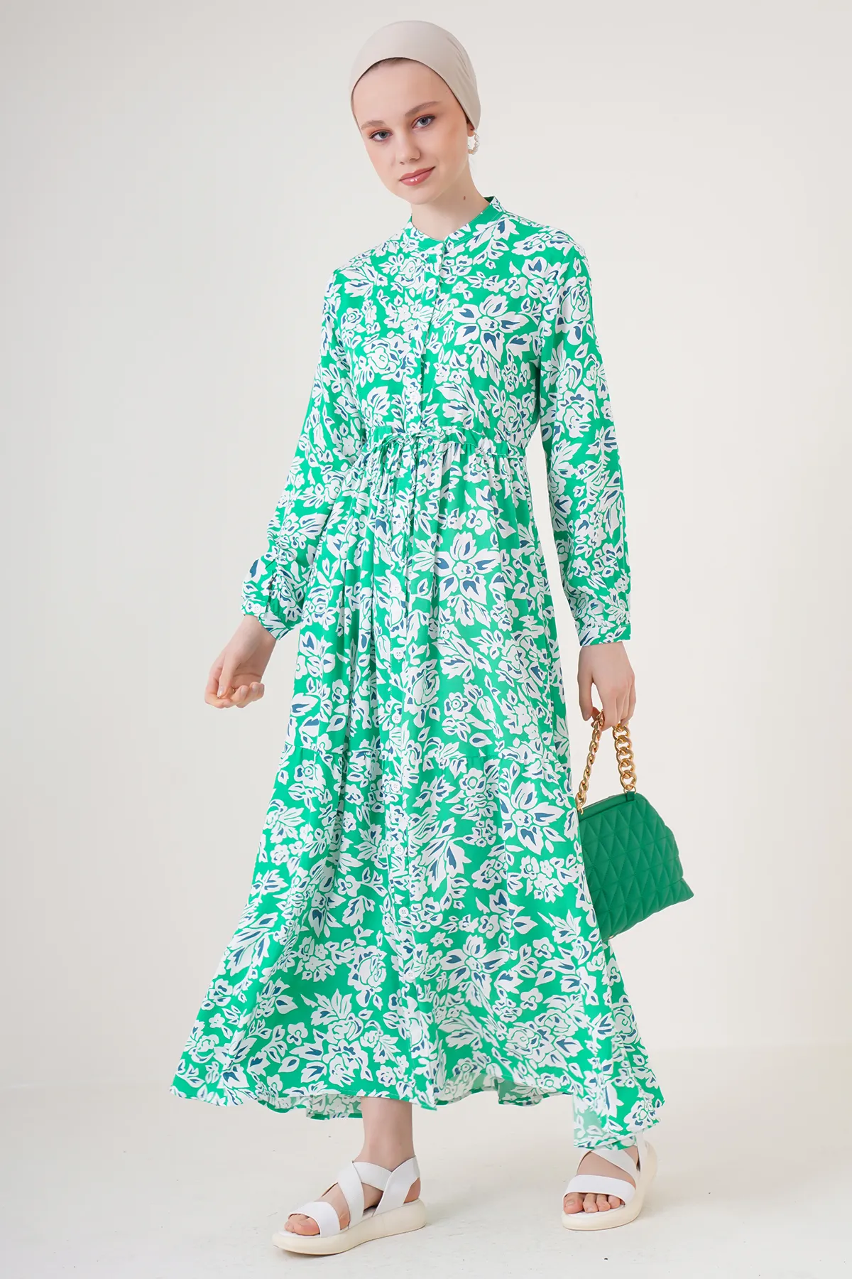 Bigdart  2144 Wunderschönes Hijab-Kleid mit Kragen – Grün