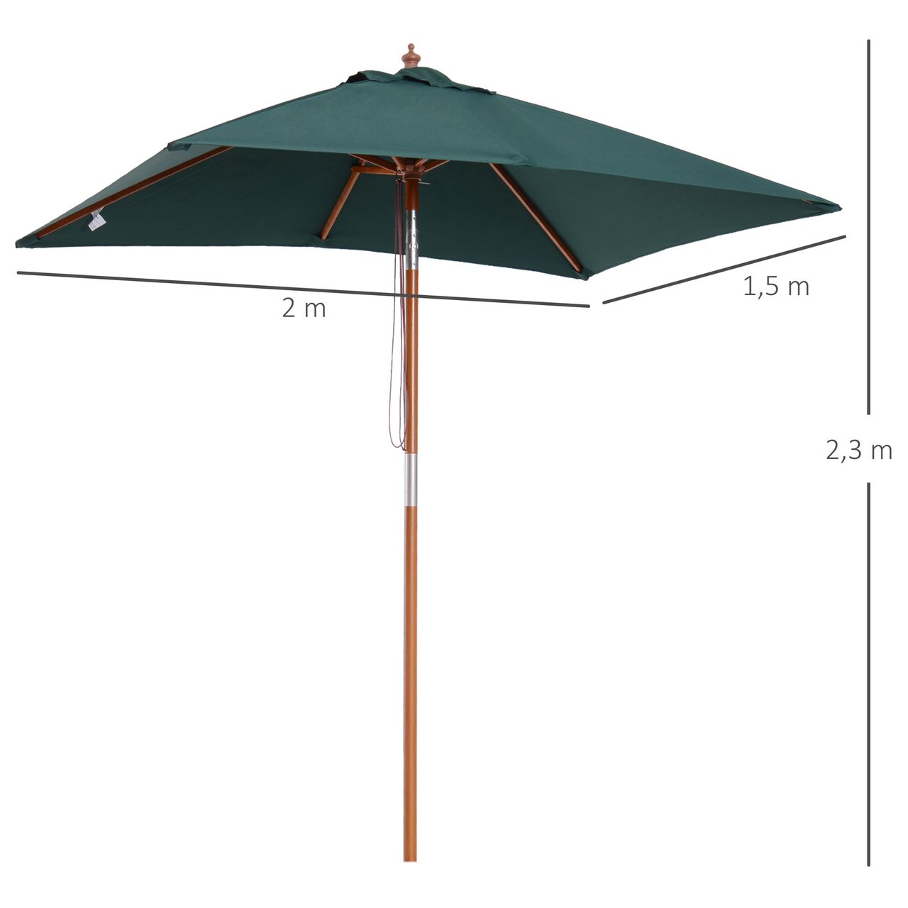 Outsunny Sonnenschirm Knickbarer Gartenschirm einstellbar Grün 200 x 150 x 230 cm