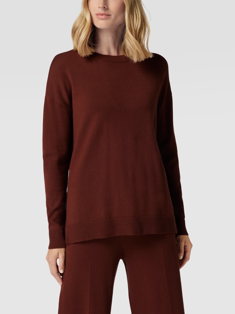 Longsleeve mit Seitenschlitzen in dunkelbraun