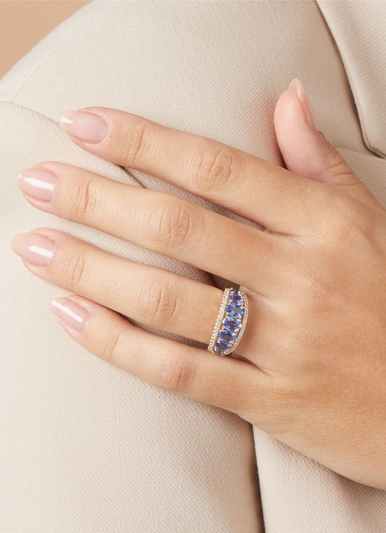 Inel cu vârf de diamant din aur galben, safir albastru de 3,05 carate, Eden