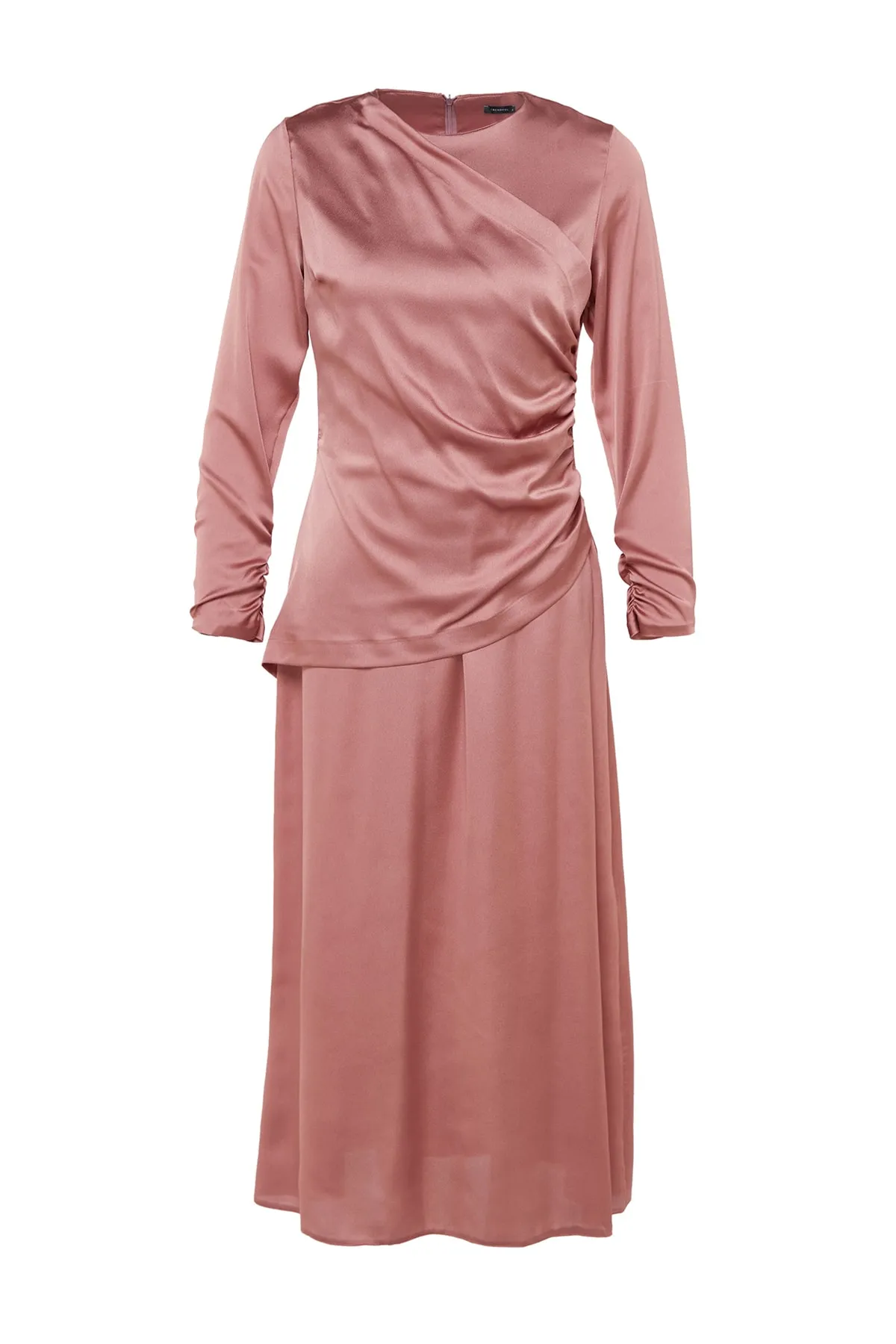 Trendyol Modest  Abendkleid aus Satin mit getrockneten Rosen und Raffungen TCTSS23DB00012