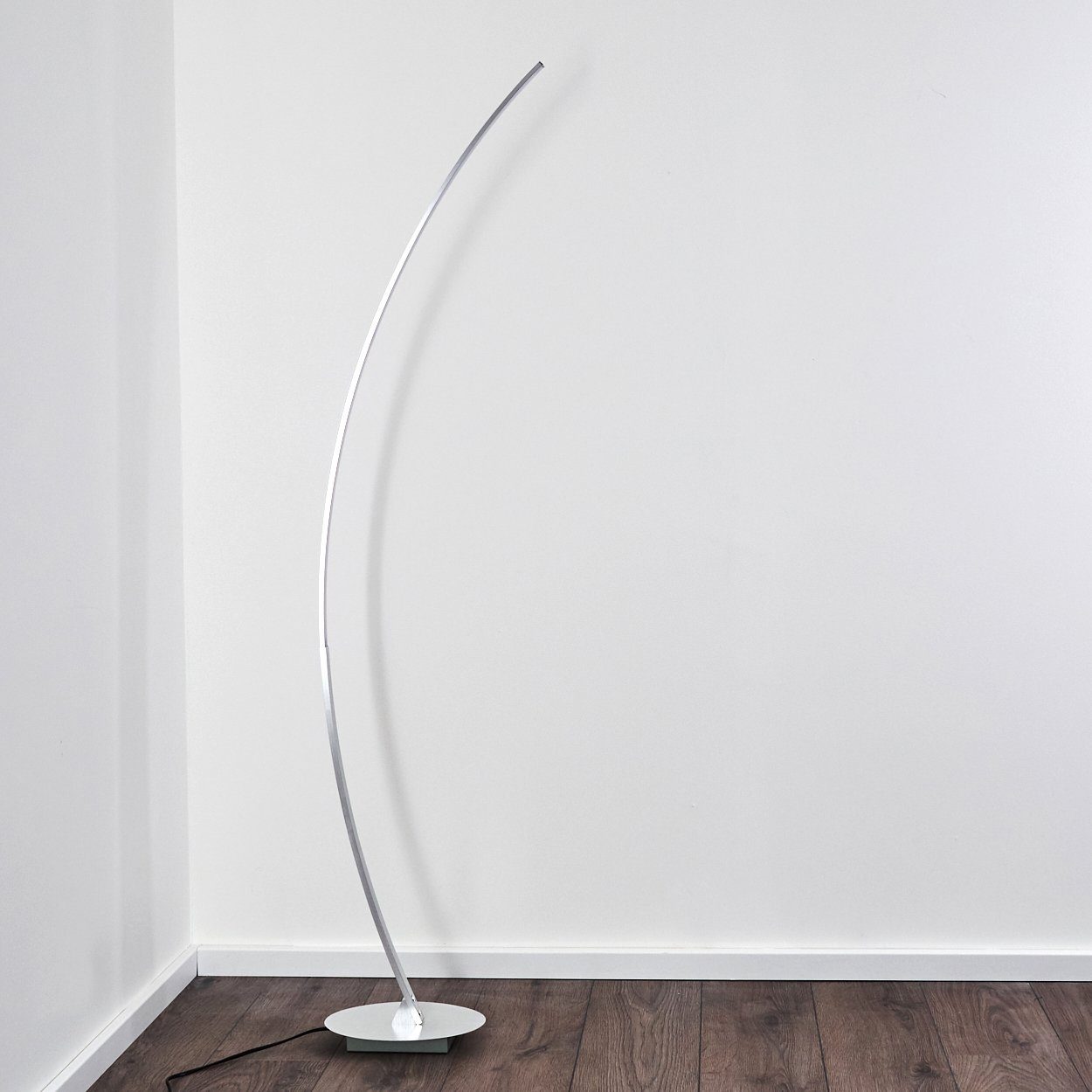 hofstein Bogenlampe Oneto LED Designer Standlampe in Aluminiumgebürstet, mit Fußschalter und Kabel, Leselampe, fest eingebaute LEDs 1100 Lumen