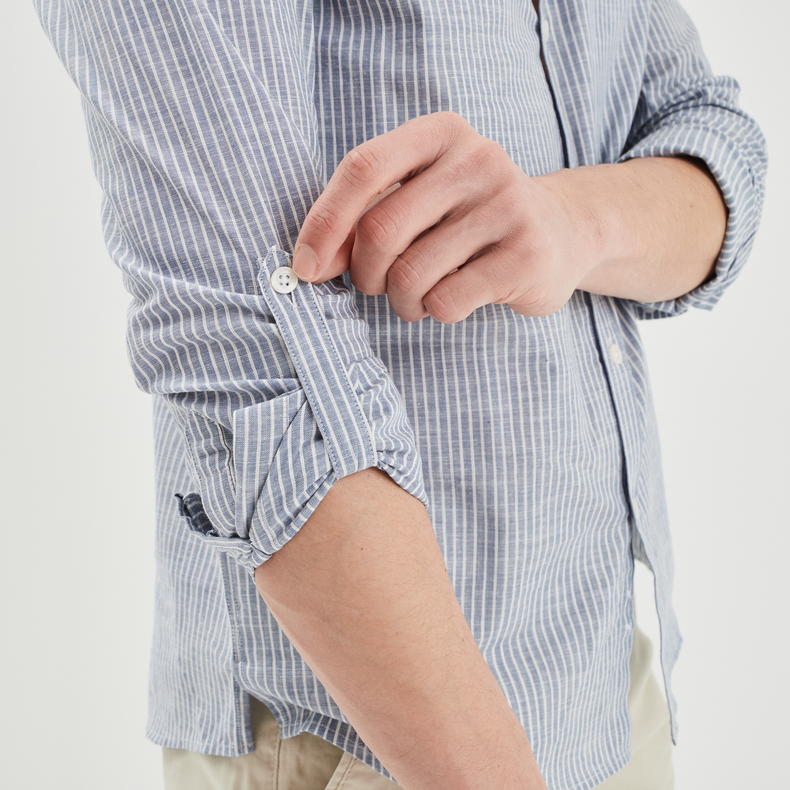 Chemise manches longues col mao coton gris clair homme | La Halle