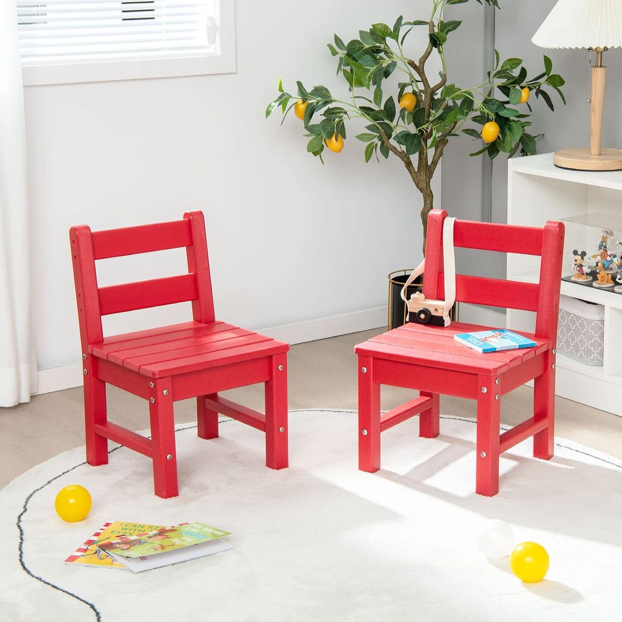 Costway 3-teiliges Tisch- & Stuhlset, Spieltisch-Set für Kleinkinder aus Holz