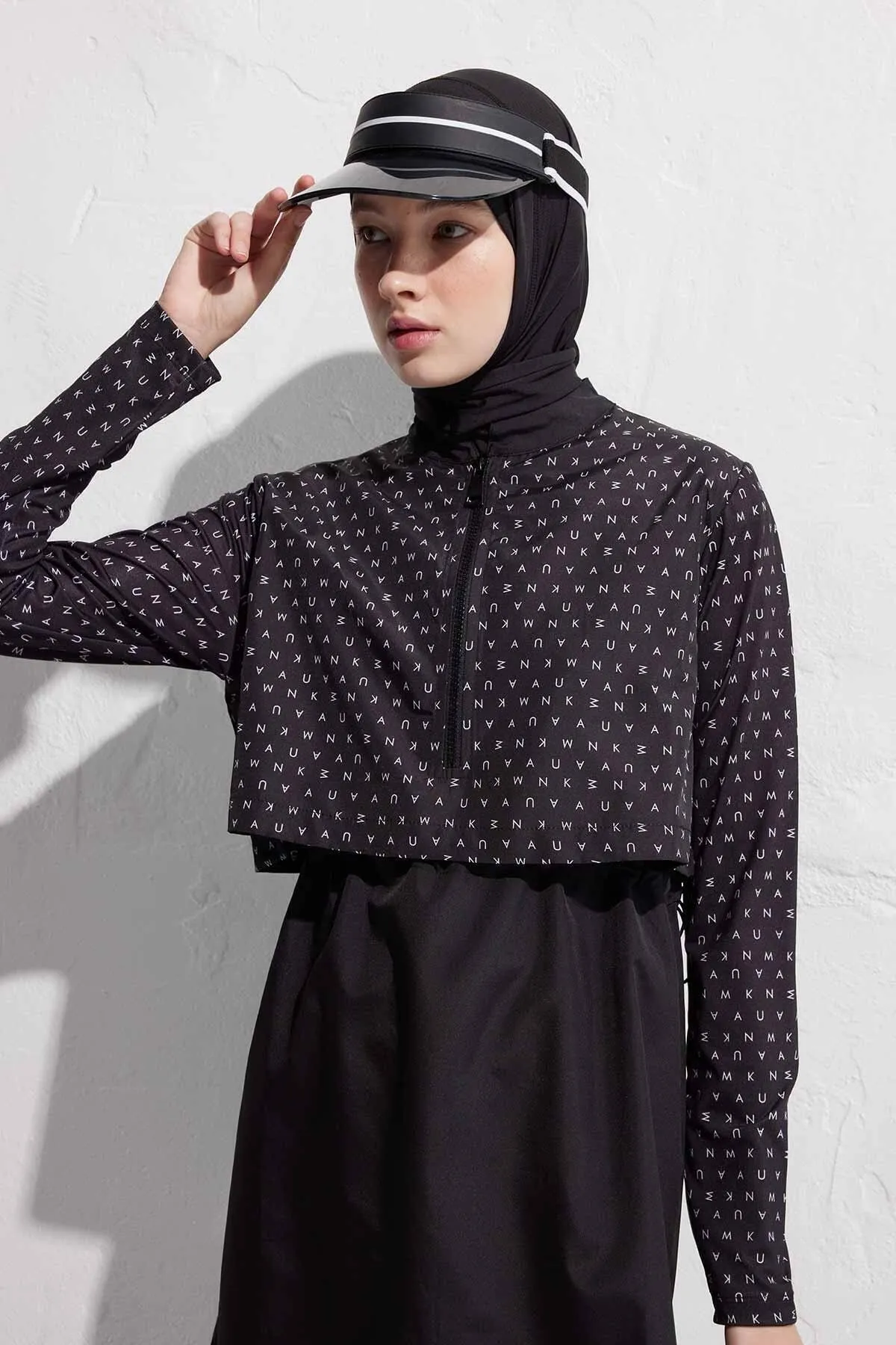 Manuka  3-teiliges Hijab-Badeanzug-Set aus Fallschirmstoff in Schwarz