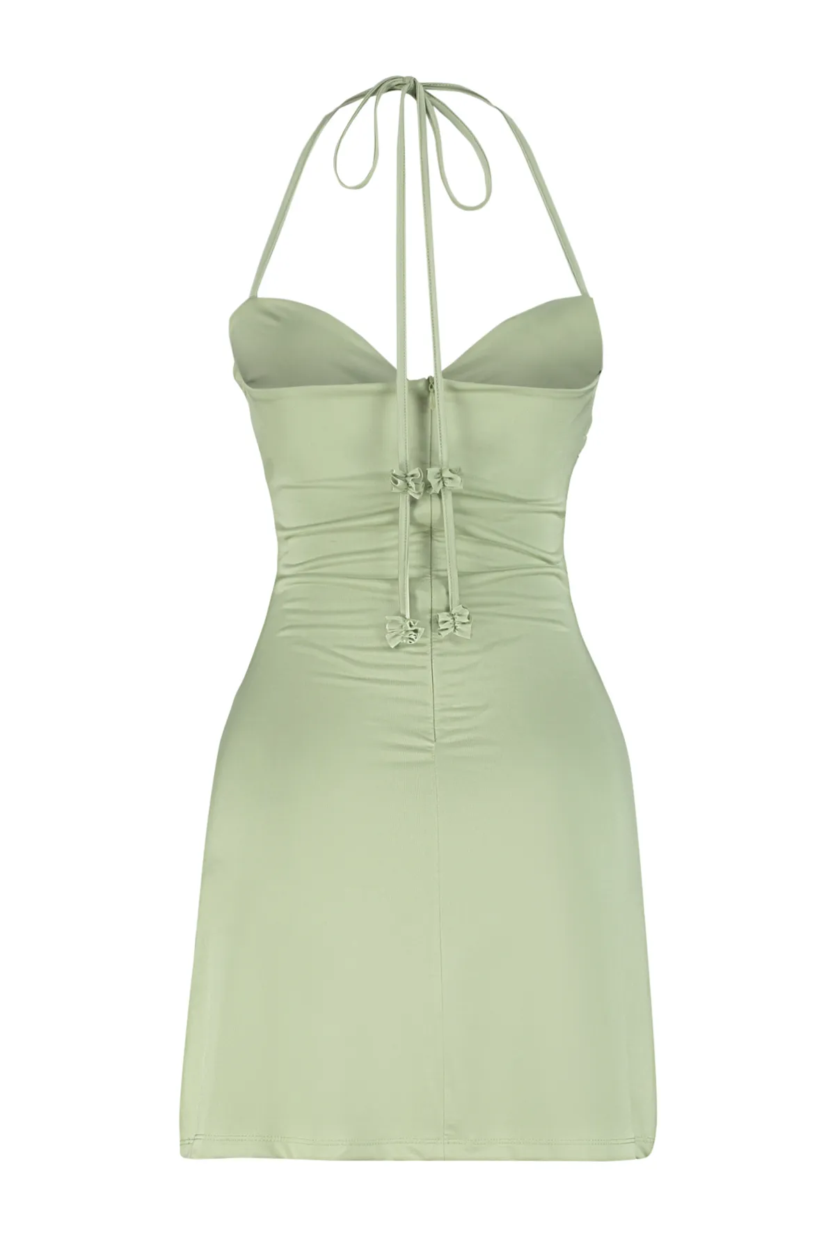 Trendyol Collection  Hellgrünes, tailliertes/Skater-Strickkleid mit Blumendetail, elegantes Abendkleid TPRSS24EL00107