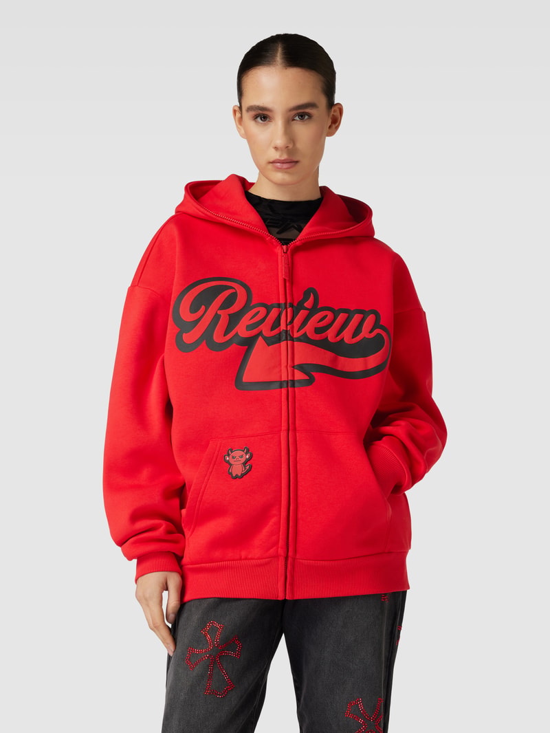 Sweatjacke mit Label-Statement-Print in rot