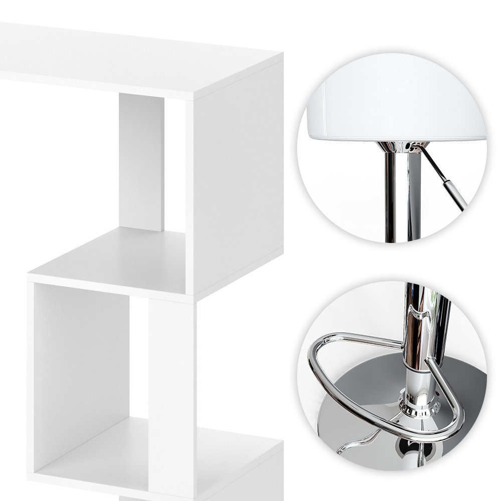 Vicco Bartisch Stehtisch Tresentisch VINCENT Weiß S-Form inkl. Hocker