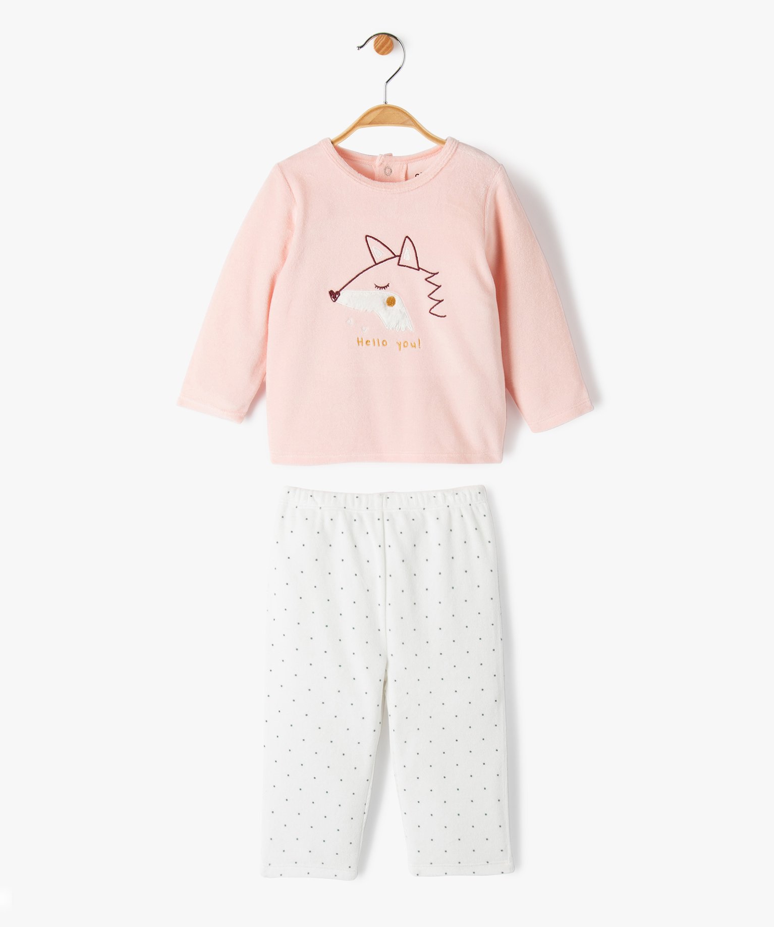 Pyjama en velours 2 pièces dépareillées bébé rose | GEMO