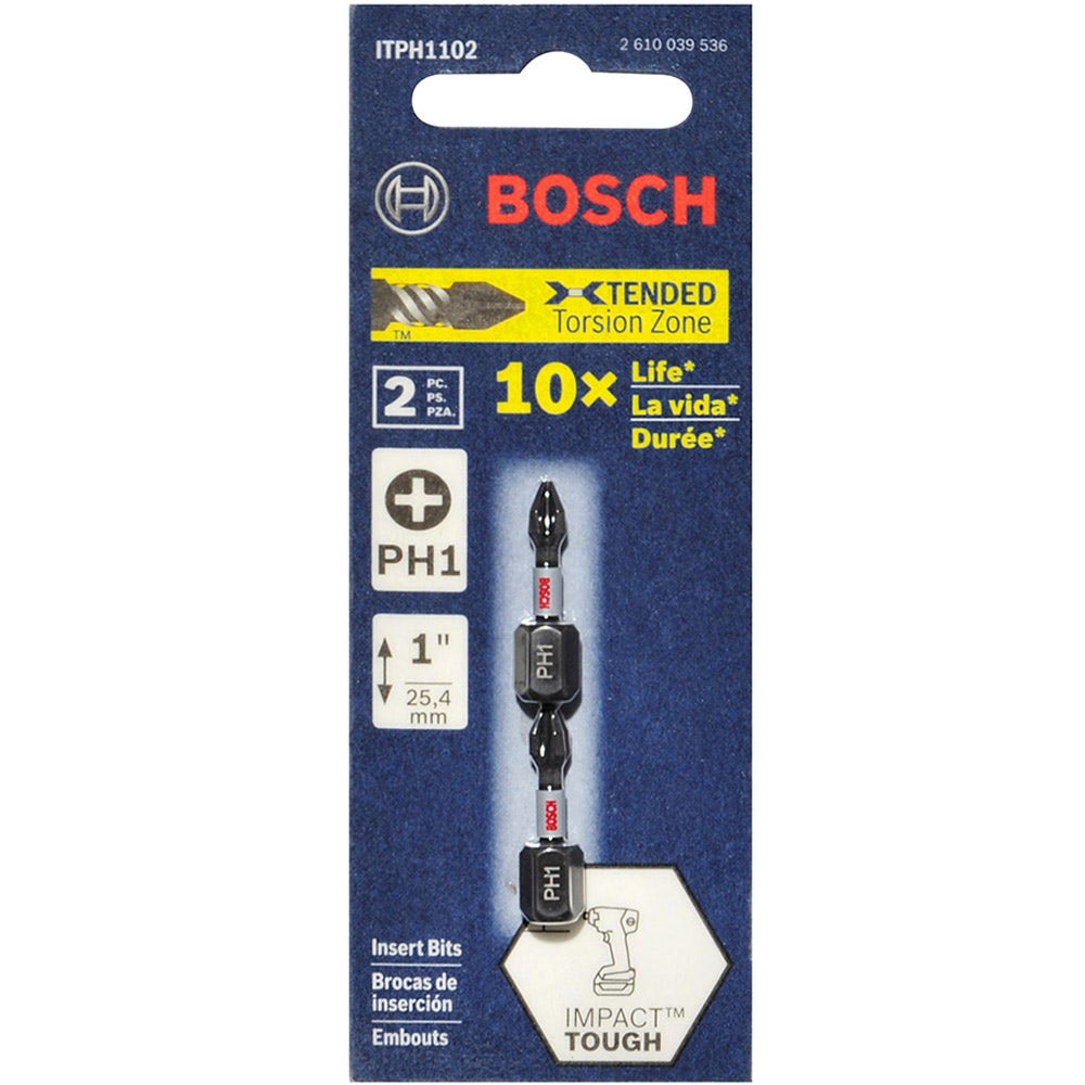 BOSCH PH1 x 25mm Phillips Insert Screwdriver Bit - IMPACT TOUGH - 2 Piece