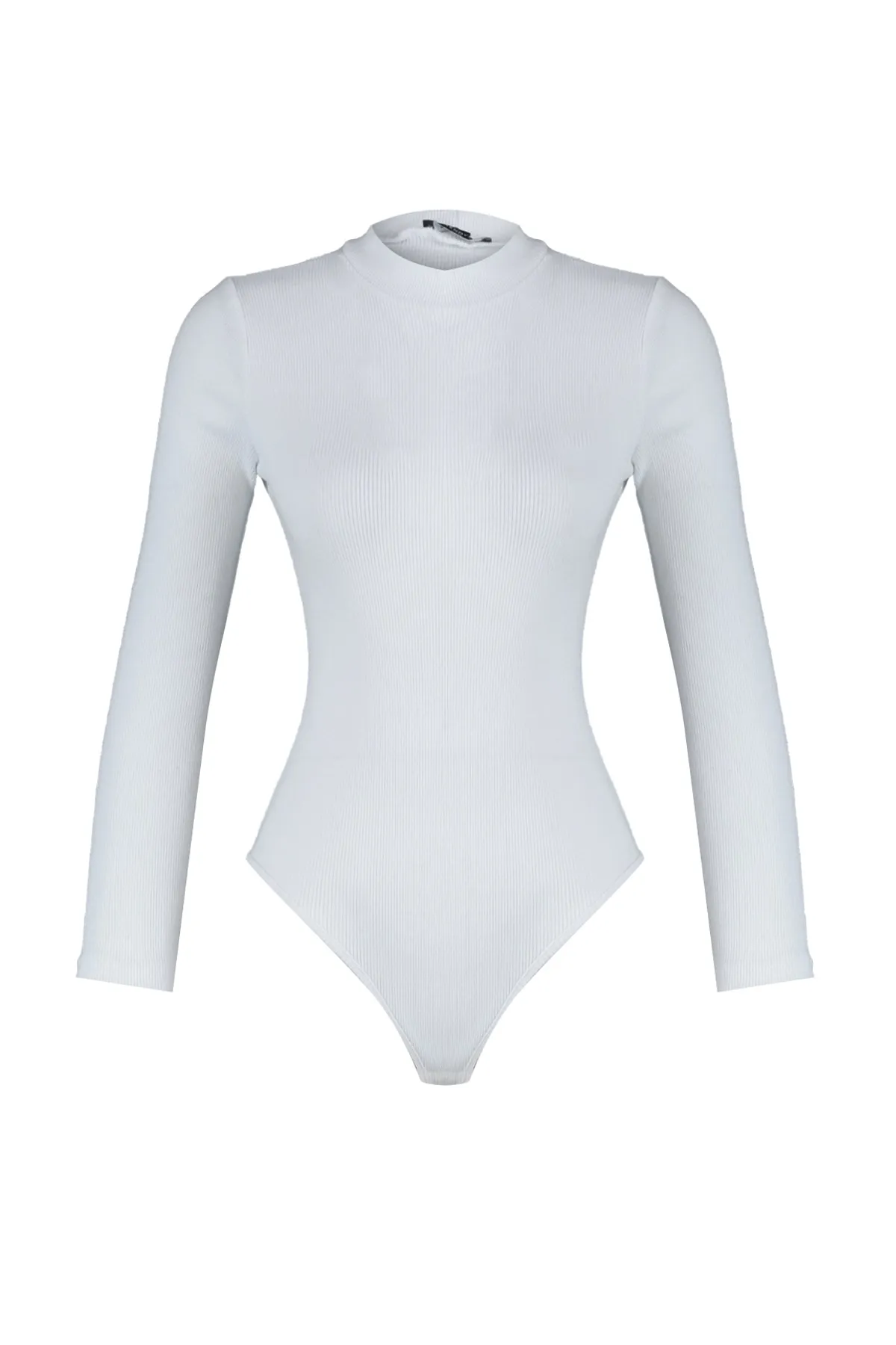 Trendyol Collection  Weißer schmaler, gerippter Stretch-Strickbody mit Stehkragen und Druckknopf TWOAW20BD0011